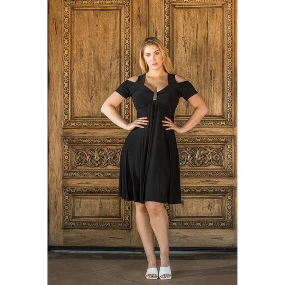 Funfash Plus Size Open Shoulders Black Dress - Picture 16 of 16